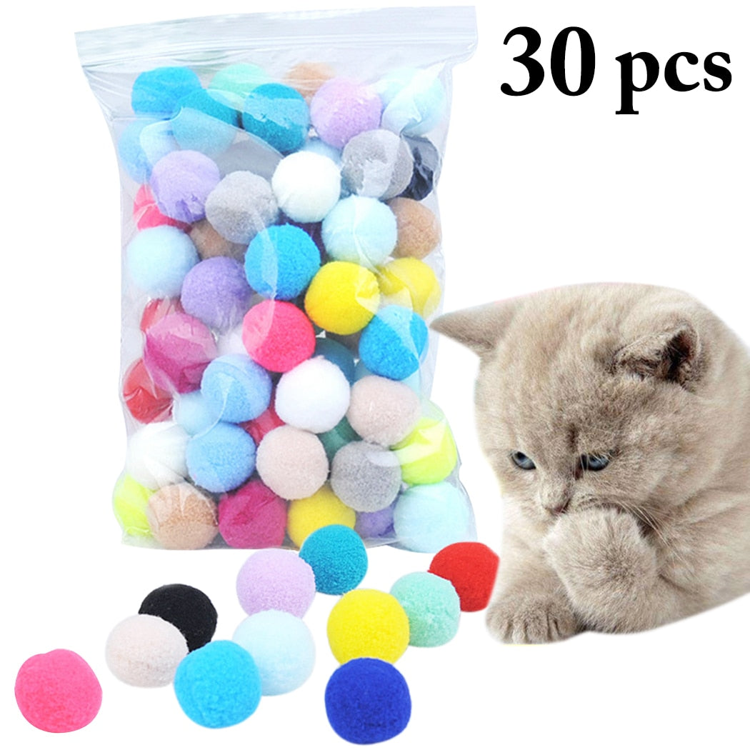 Cute Funny Cat Toys Stretch Plush Ball 0.98in Cat Toy Ball Creative Colorful Interactive Cat Pom Pom Cat Chew Toy Dropshipping-ebowsos