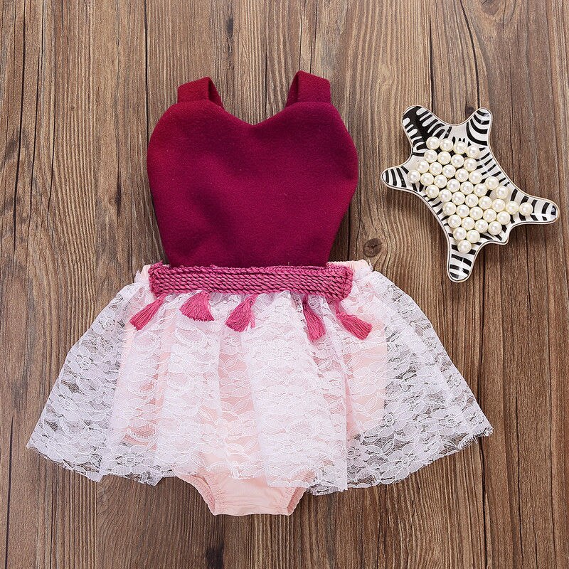 Cute Lace Baby Girl Party Princess Sleeveless bodysuits Tutu Cotton Dress Skirt 0-24M - ebowsos