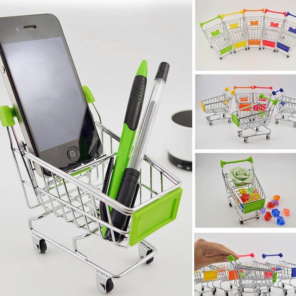 Cute Mini Shopping Handcart Utility Cart Supermarket Utility Mode Storage Gifts Toys for Child Phone Remote Control Holder-ebowsos