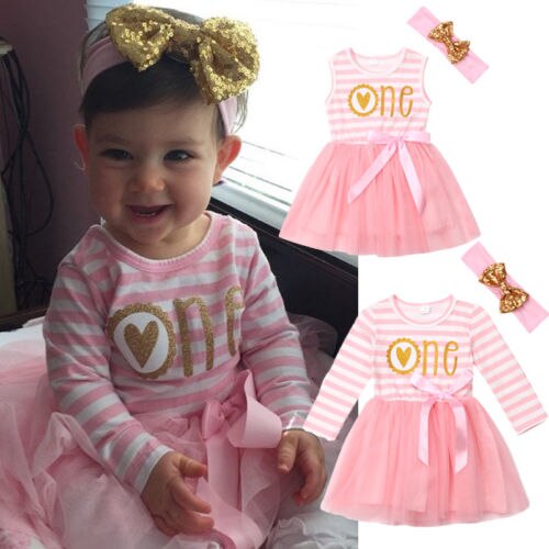 Cute Newborn Baby Girls Dresses One Birthday Tulle Dress Outfits Clothes - ebowsos
