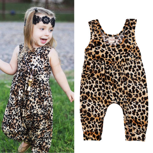 Cute Newborn Baby Girls Leopard Vest Romper Jumpsuit Harem Pants Outfits Clothes - ebowsos
