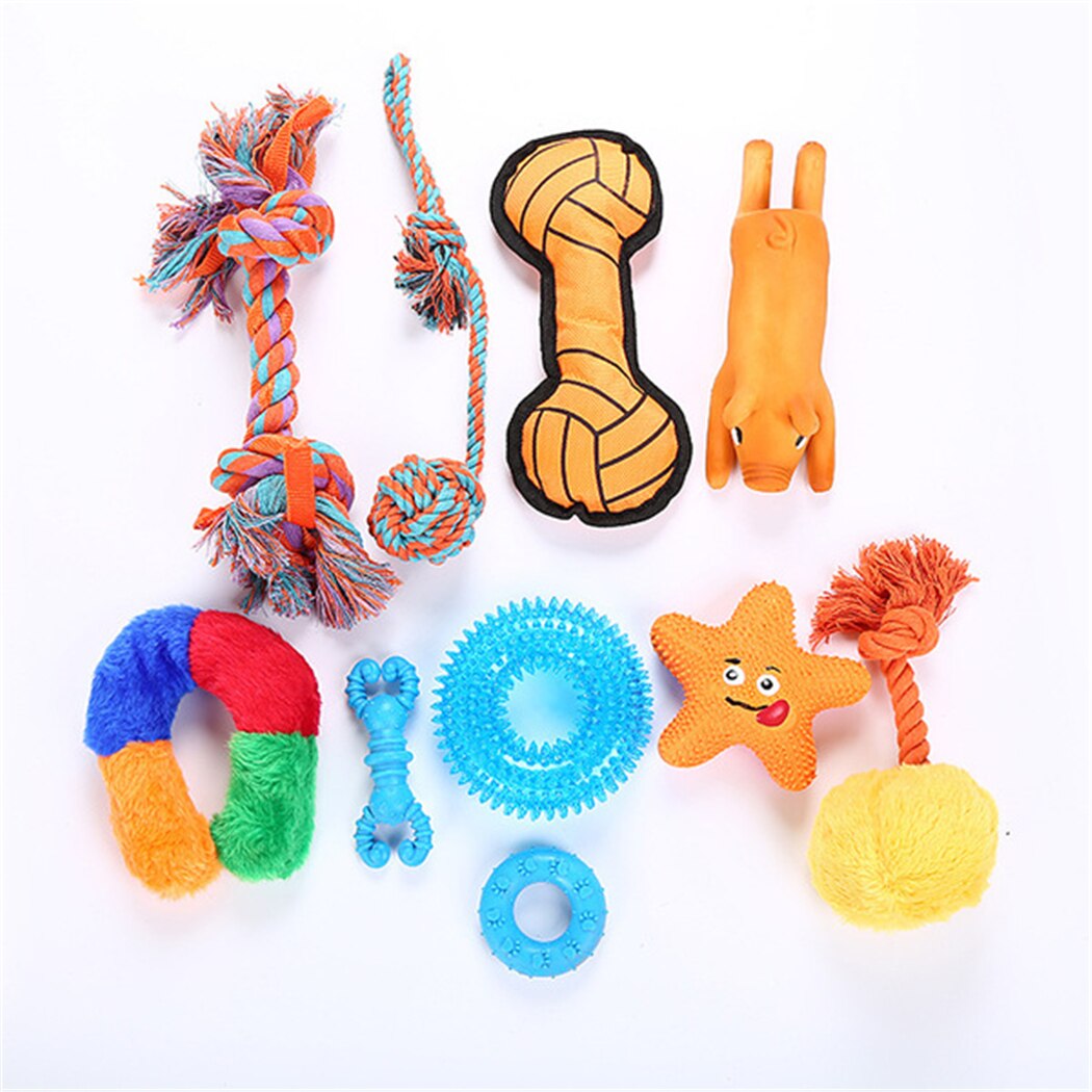 Cute Pet Teddy Dog Toy Creative Assorted Types Dog Plush Toy Pet Chew Toy Pet Chew Rope 10 Piece Set-ebowsos