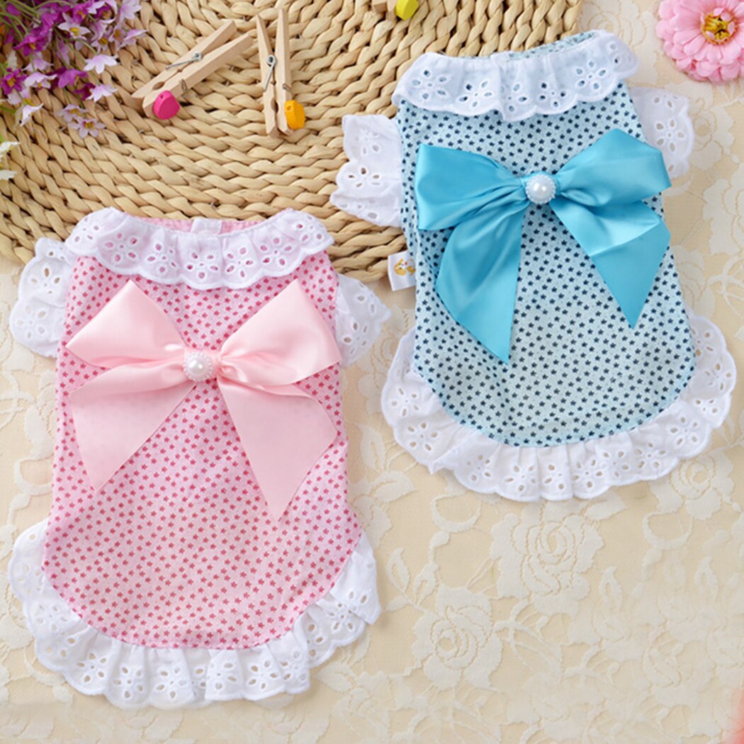 Cute Princess Dog Couple Shirt Thin Dog Skirt Lovely Decorative Bowknot Dog Clothes Pet Apparel Multiple Sizes Can Choose-ebowsos