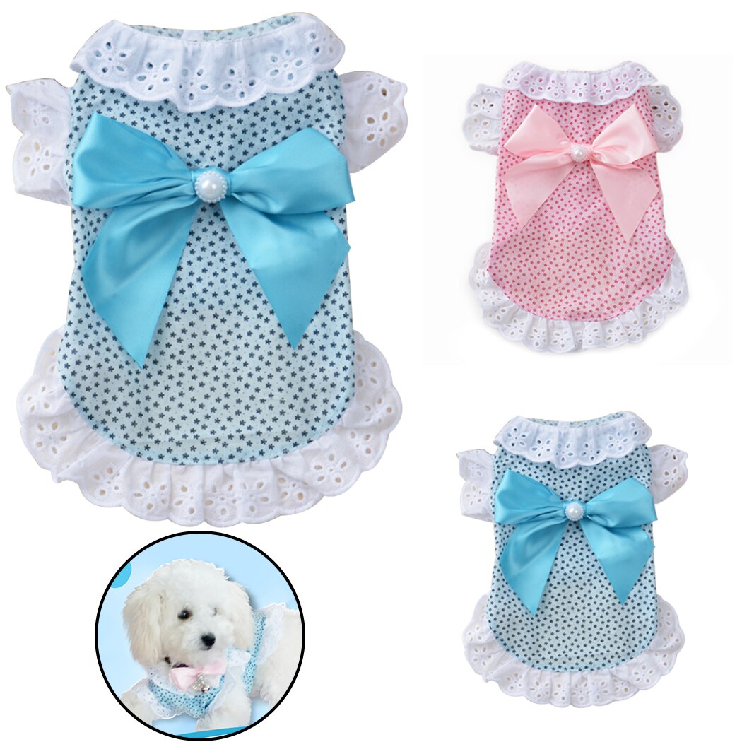 Cute Princess Dog Couple Shirt Thin Dog Skirt Lovely Decorative Bowknot Dog Clothes Pet Apparel Multiple Sizes Can Choose-ebowsos