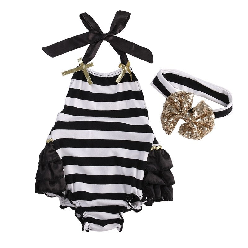 Cute Summer Baby Girls Clothes Floral Stripe Cotton Sleeveless bodysuits Jumpsuit Sunsuit Outfit 0-24M - ebowsos