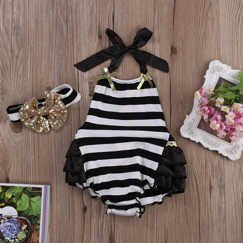 Cute Summer Baby Girls Clothes Floral Stripe Cotton Sleeveless bodysuits Jumpsuit Sunsuit Outfit 0-24M - ebowsos