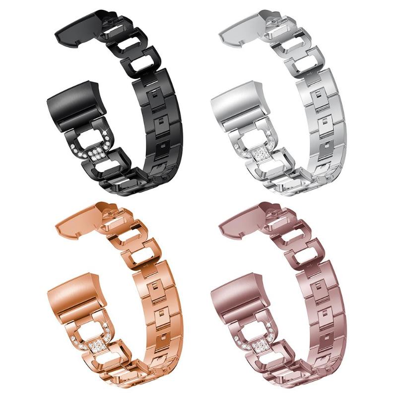 D Shape Crystal Steel Alloy Watch Band Bracelet Wrist Strap Bangle Replacement for Fitbit Charge 3 Watch Band Strip Hot Sale - ebowsos