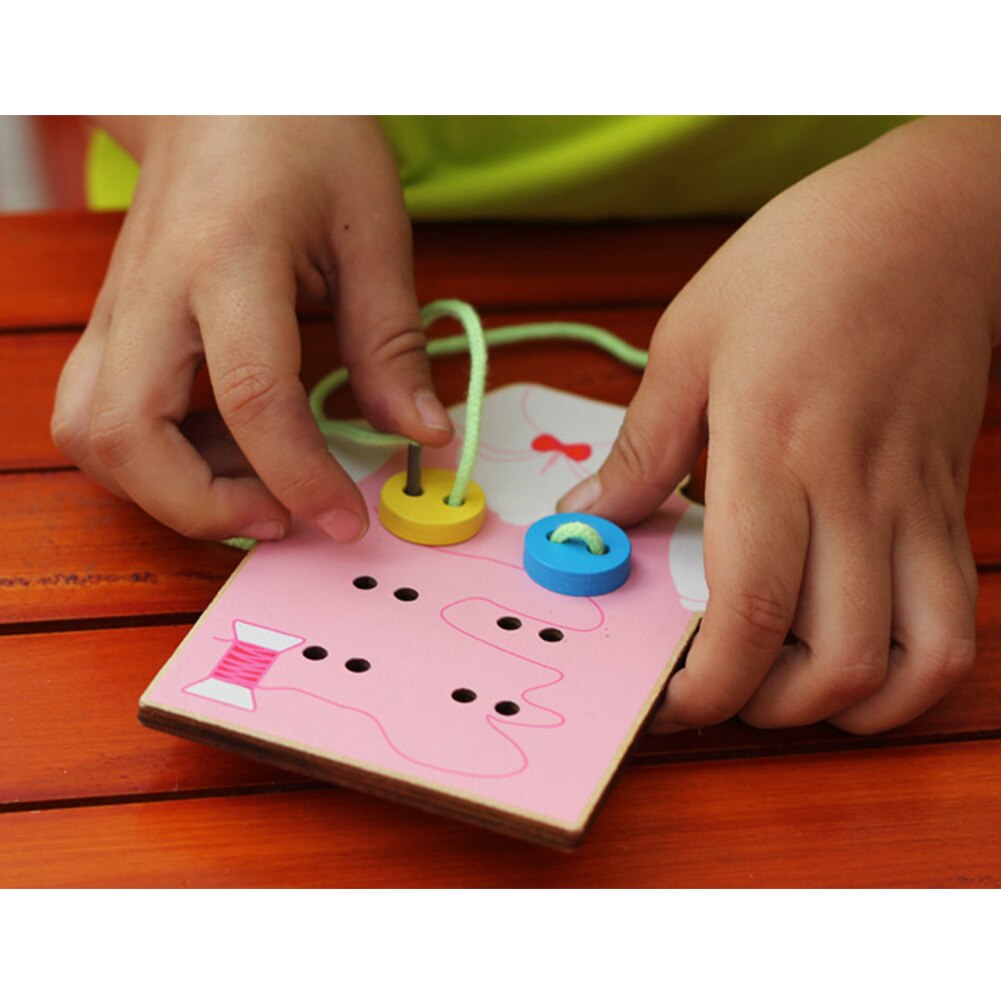 DIY Beads Lacing Board Wooden Toy Kids Educational Toy Toddler Sew on Buttons Early Education Teaching Aid Puzzle 2 Colors-ebowsos