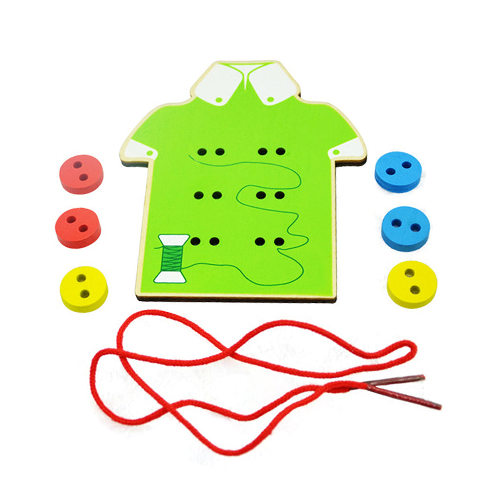 DIY Beads Lacing Board Wooden Toy Kids Educational Toy Toddler Sew on Buttons Early Education Teaching Aid Puzzle 2 Colors-ebowsos