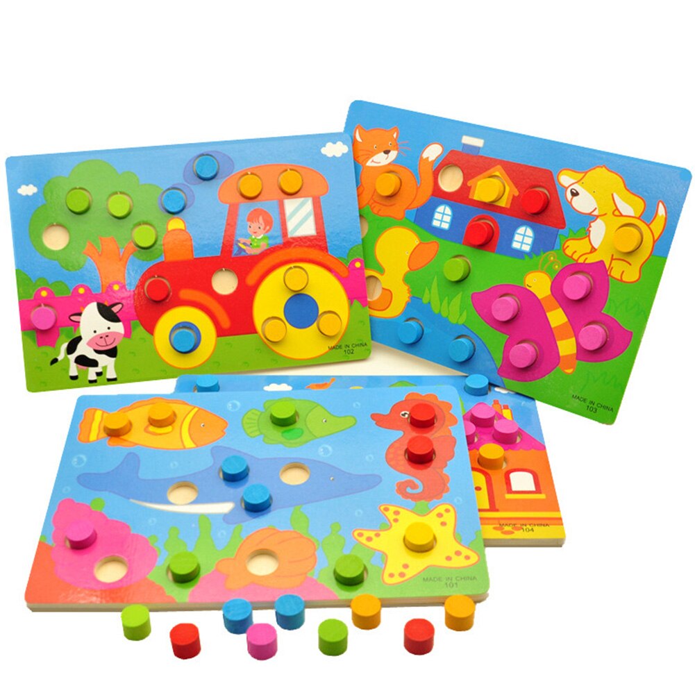 DIY Cartoon Wooden Puzzle Toys Baby Early Learning Educational Creative Toy Tangram Jigsaw Board Kid Wood Puzzle-ebowsos