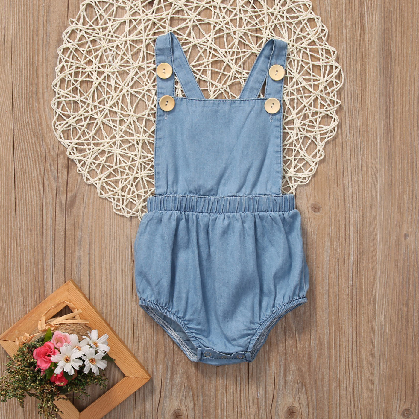 Denim Baby Girls Kid Sleeveless Bodysuits Jumpsuit Toddler Clothes Outfit - ebowsos