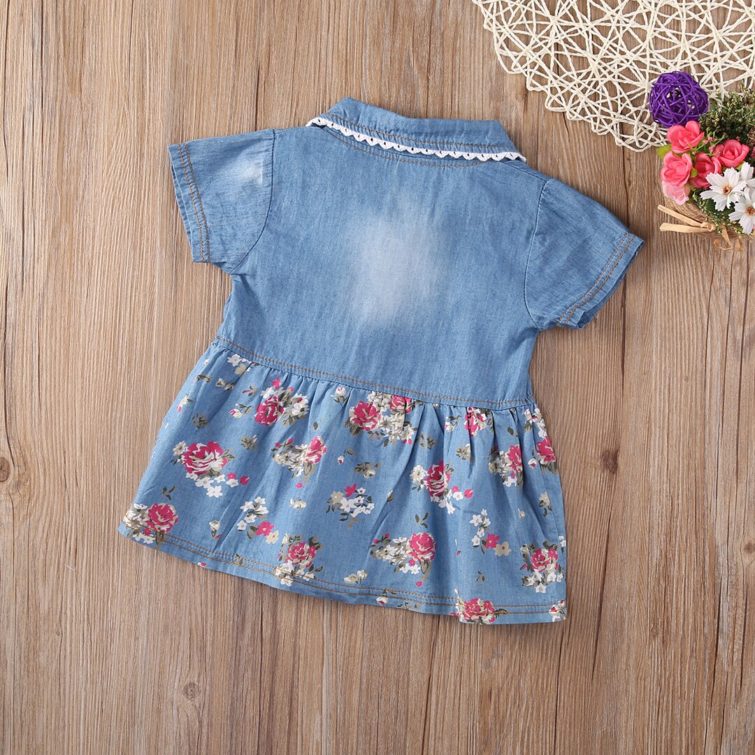 Denim Dress For Girl Baby New Summer Flower Princess Dress Party Wedding Pageant Dresses Clothes - ebowsos