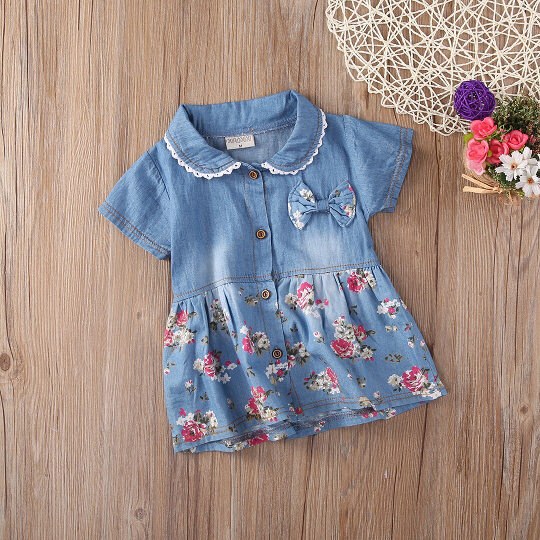 Denim Dress For Girl Baby New Summer Flower Princess Dress Party Wedding Pageant Dresses Clothes - ebowsos