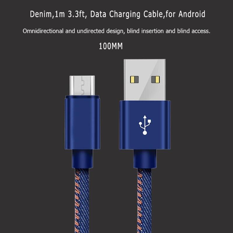 Denim Fabric TPE Micro usb/Type-c 1m 3.3ft Data Fast Charging Cable Wire Cord for Android Hauwei Xiaomi Phone Tablet Data Cable - ebowsos