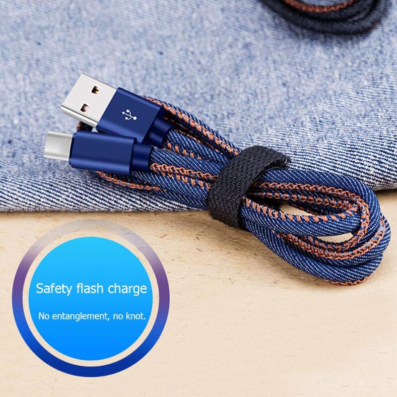 Denim Fabric TPE Micro usb/Type-c 1m 3.3ft Data Fast Charging Cable Wire Cord for Android Hauwei Xiaomi Phone Tablet Data Cable - ebowsos