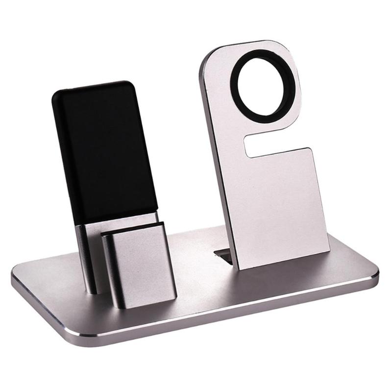 Desktop Aluminum Alloy Charging Dock for iPhone 8 X 7 6 Charging Holder For Apple Watch 2 in 1 Mobile Phone Holder Charger - ebowsos