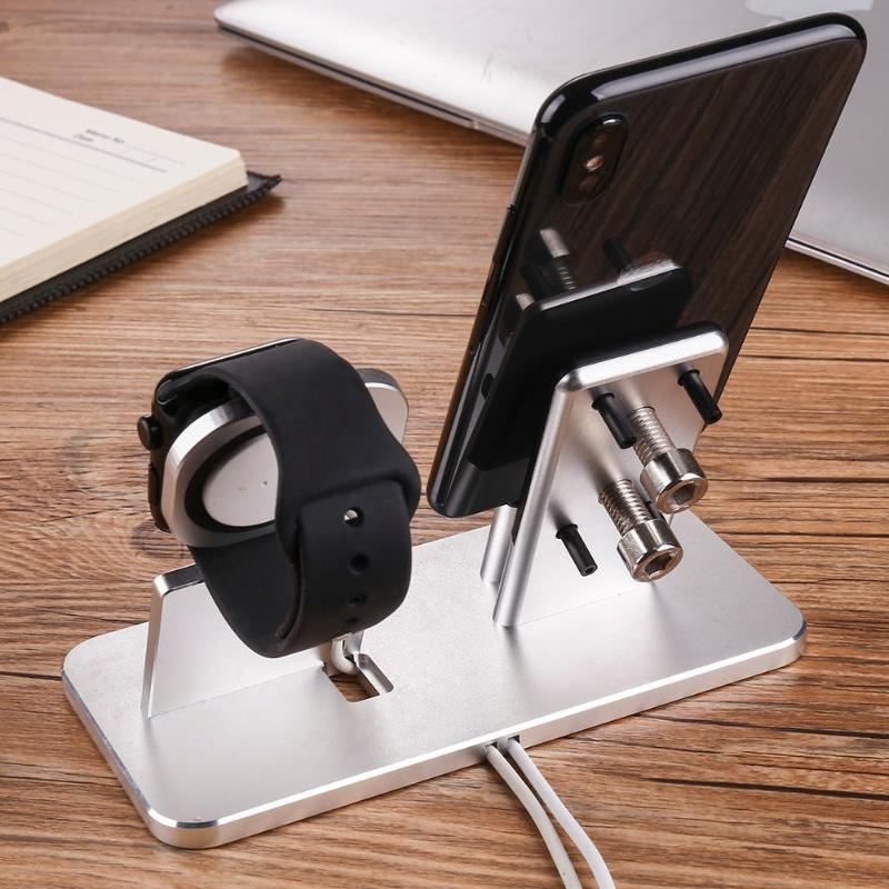 Desktop Aluminum Alloy Charging Dock for iPhone 8 X 7 6 Charging Holder For Apple Watch 2 in 1 Mobile Phone Holder Charger - ebowsos
