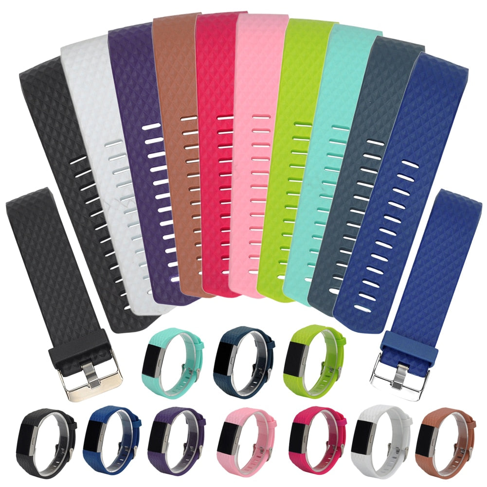 Diamond Silicone Band Smart Wristbands for Fitbit Charge 2 Band Charge2 Heart Rate Smart Bracelet Strap Stainless Steel Buckle - ebowsos