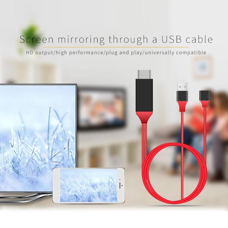Digital 1080P HDTV AV Adapter 1m HDMI Cable USB Male and Female HD Video Converter Wire for iPhone Android Phones Props - ebowsos
