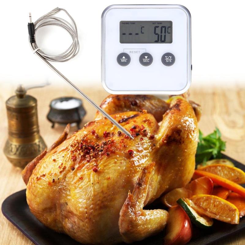 Digital Electronic Thermometer Timer Food Meat Oven Temperature Meter Gauge with Remote Probe With Battery Of AAA 1.5V battery - ebowsos