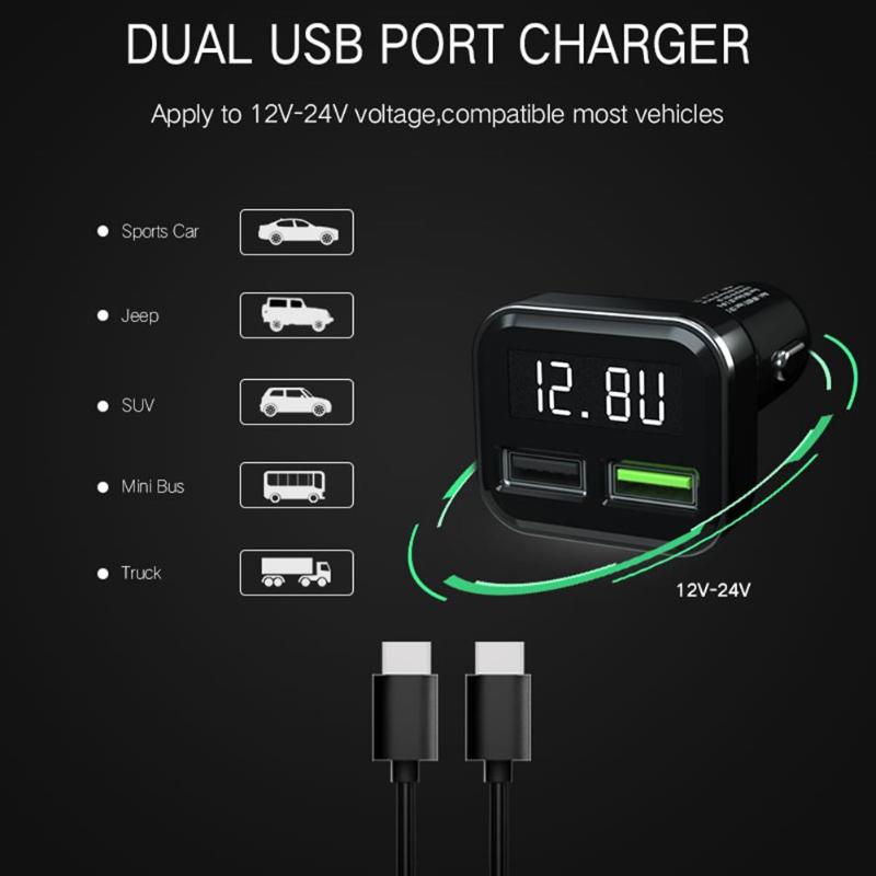 Digital LCD Display Dual USB Car Charger 3.0A Fast Charging Power Adapter for iPhone Samsung Smart Phone High Quality Charger - ebowsos