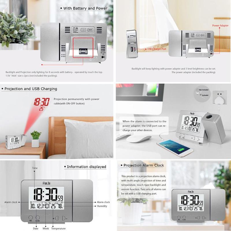 Digital Projection Alarm Clock Weather Station with Thermometer Hygrometer - ebowsos