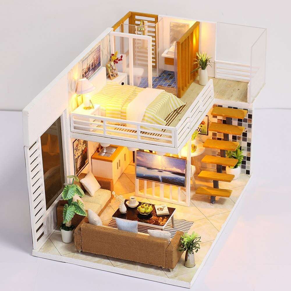 Doll House Furniture DIY Miniature Model Dust Cover 3D Wooden Dollhouse Miniature Super Mini Size Doll House Model-ebowsos
