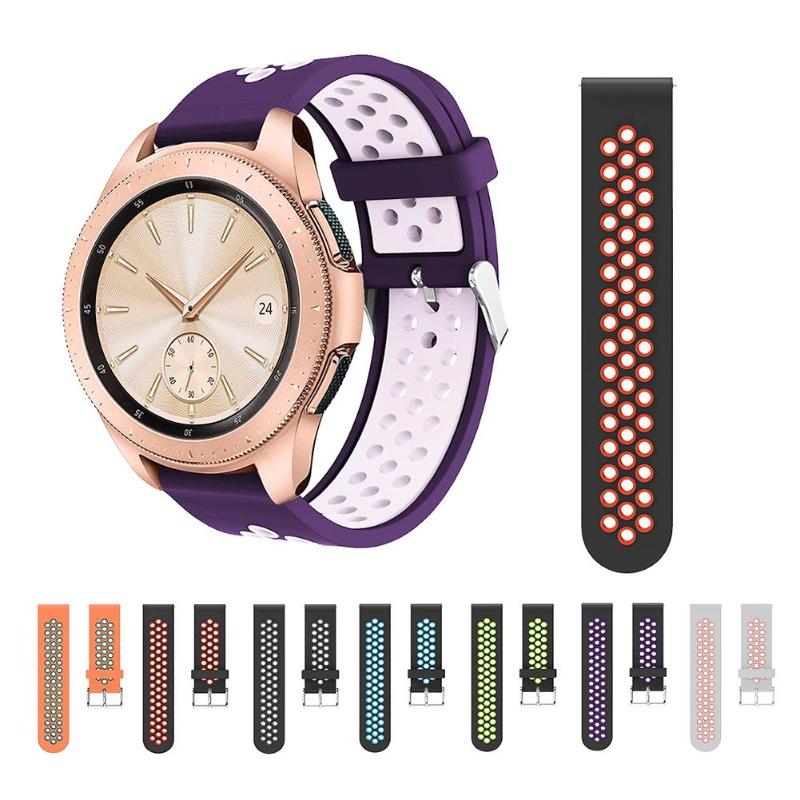 Double Color 42/46 mm Sports Silicone Porous Breathable Bracelet Strap Watch Band Replacement for Samsung Galaxy Watch Bands - ebowsos