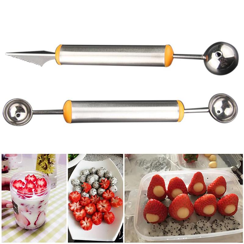 Double Head Dig Ball Scoop Spoon Baller Ice Cream DIY Assorted Cold Dishes Tool Watermelon Melon Fruit Carving Knife Cutter - ebowsos