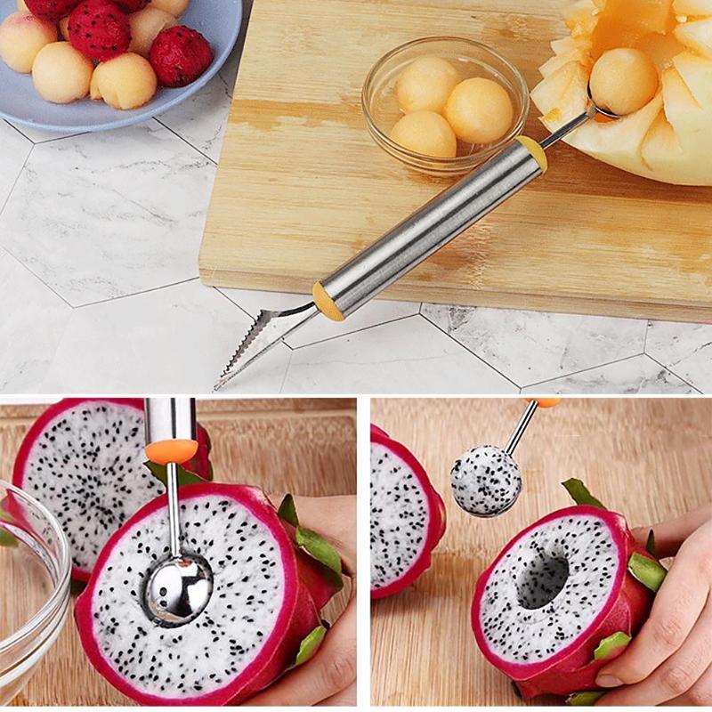 Double Head Spoon Ice Cream Dig Ball Scoop DIY Carving Knife Kitchen Tools - ebowsos