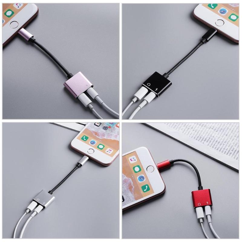 Double Jack Audio Adapter for iPhone 7/8/X Charging Music or Call For Headphone Audio Adapter Converter For iPhone Adapter New - ebowsos