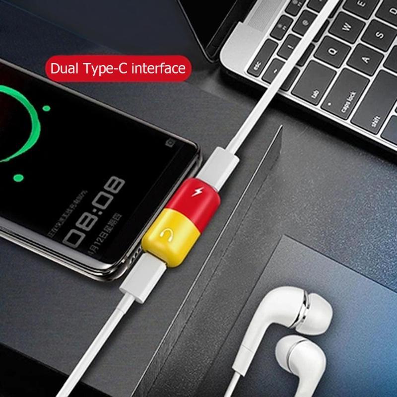 Dual Headphone Jack Type-C Adapter 2 In 1 Audio Charger Splitter Converter for Xiaomi Huawei Samsung Charging Mini Adapter New - ebowsos