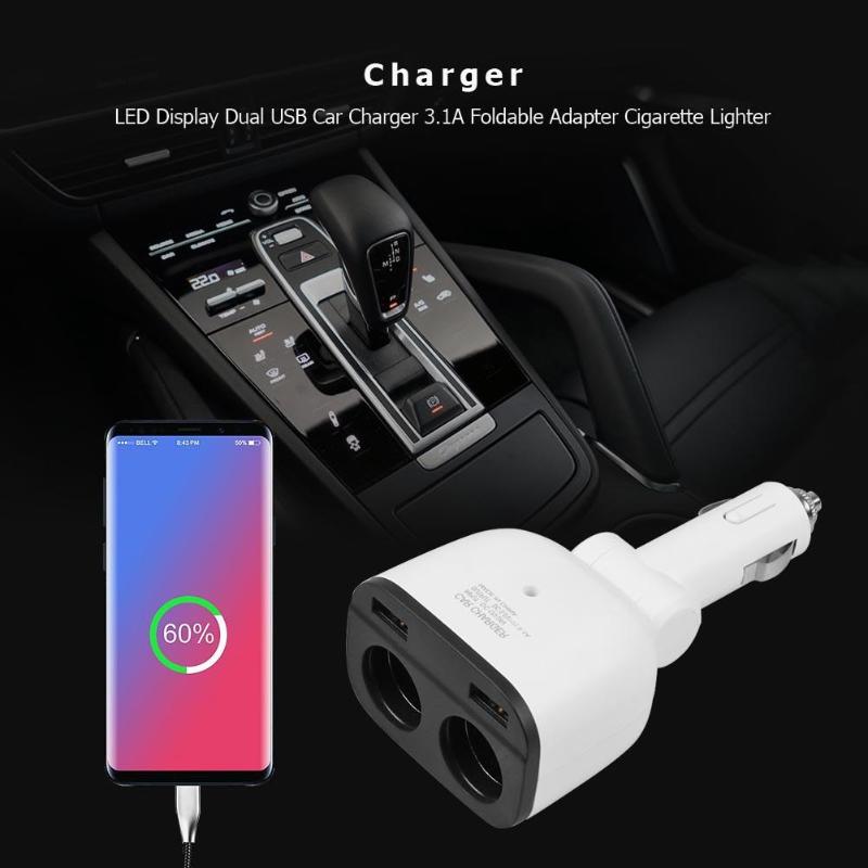 Dual USB Car Charger 3.1A Foldable Rotation Charging Adapter Cigarette Lighter with Digital Voltage LED Dispaly High Quality - ebowsos