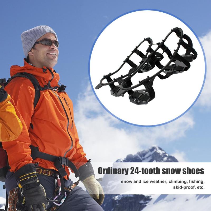 Durable Crampons Shoe Covers Delicate Design 24 Teeth Crampons Ice Climbing Shoes Cover Non-slip Mud Shoe Spiked Grips Cleats-ebowsos