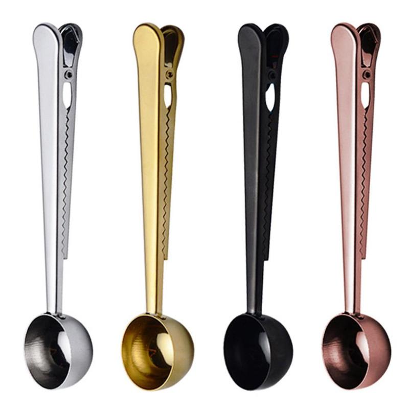 Durable Stainless Steel Ground Tea Coffee Spoons with Portable Bag Sealing Clip Safety Non-toxic 100% Brand-New Health - ebowsos