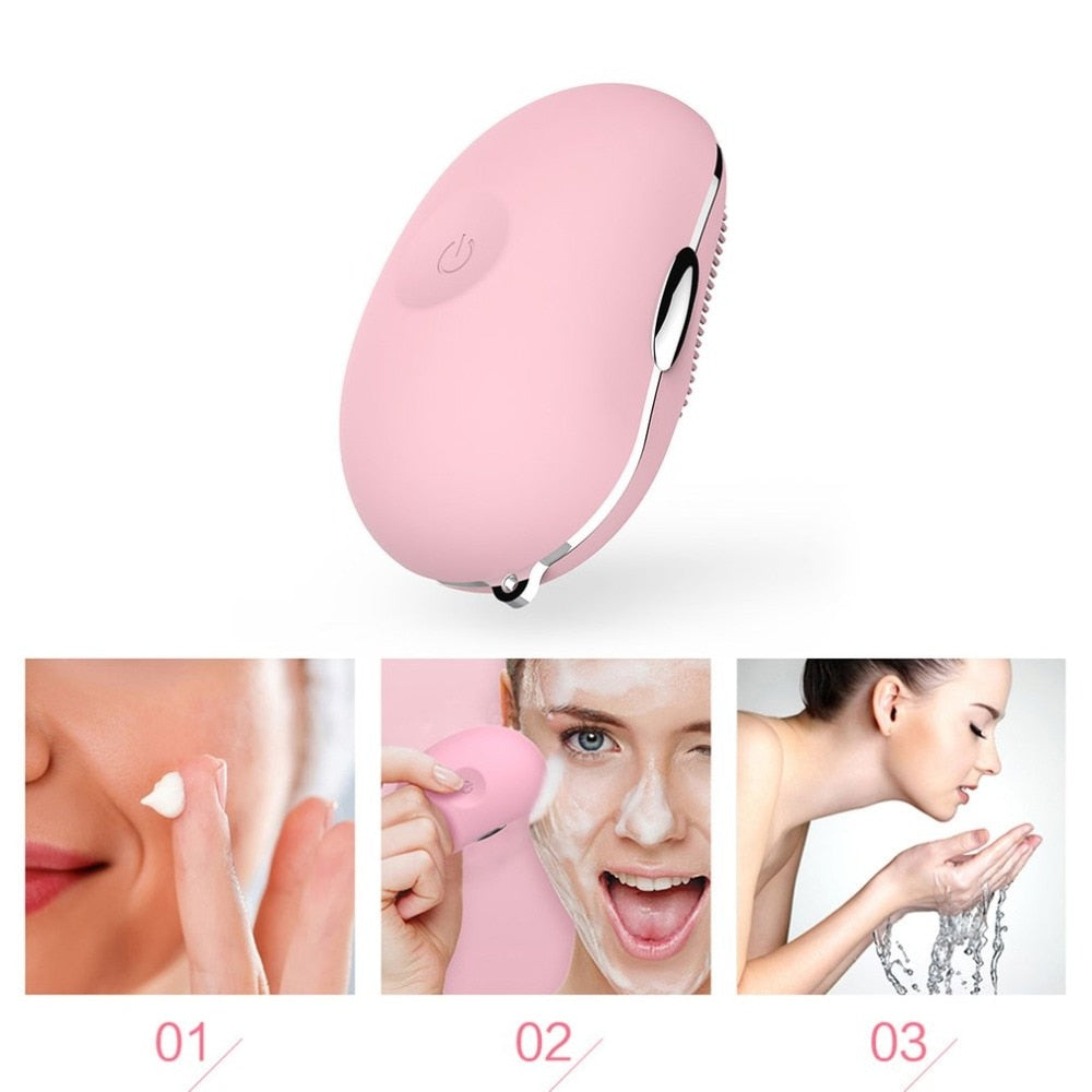 Electric Facial Cleansing Cleaning Face Cleaner Silicone Dirt Remover Ultrasonic Vibration Massage Skin Care face wash brush - ebowsos