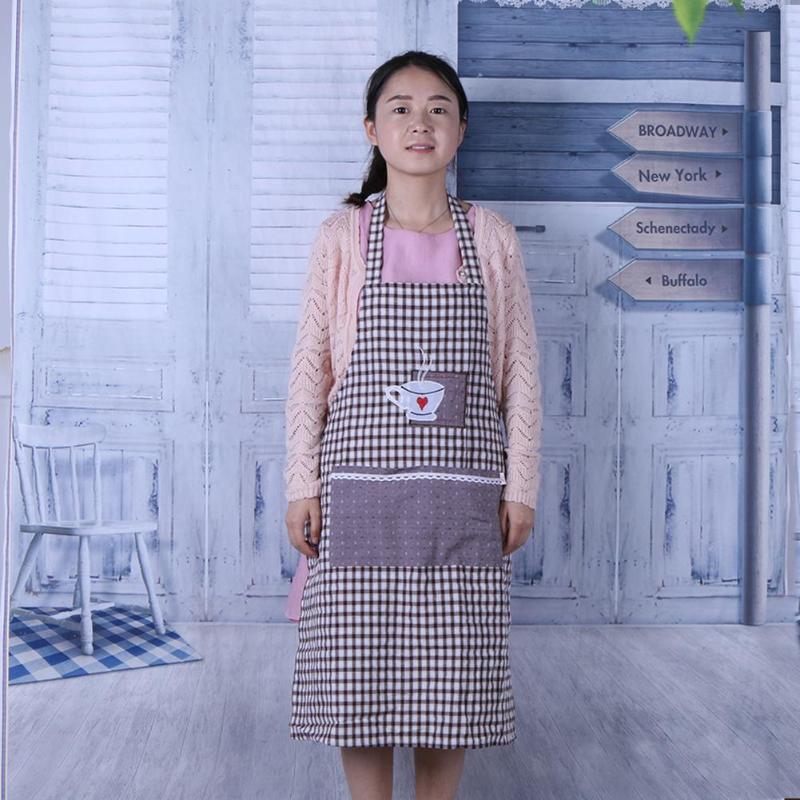 Embroidered Plaid Cotton Apron Kitchen Dining-room Sanitary Clothes Apron Women Cooking Plaid Kitchen Dining-room Apron New - ebowsos
