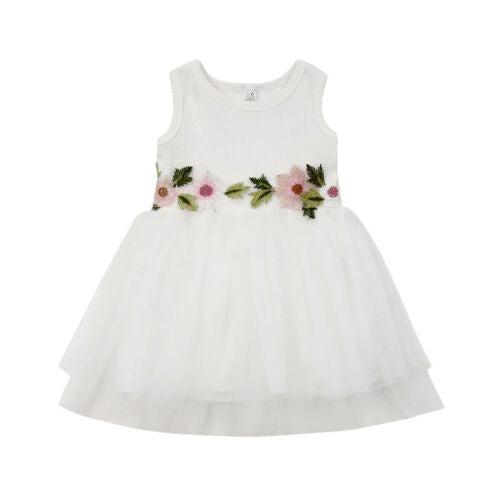 Kid Baby Girl Dress Sleeveless Floral  Dress Princess Pageant Lace Tutu Dresses - ebowsos