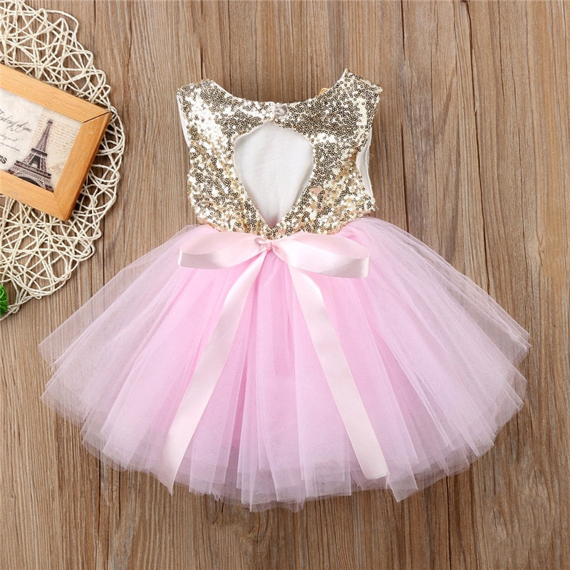 Kids Baby Girl Princess Dress Tutu Tulle Back Hollow Out Party Dress Pink Red Ball Gown Formal Dresses Outfits - ebowsos