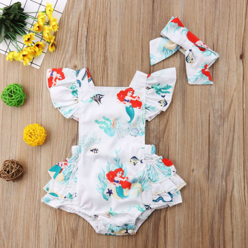 Summer Newborn Baby Girls Lace Mermaid Romper Jumpsuit Outfits Clothes - ebowsos