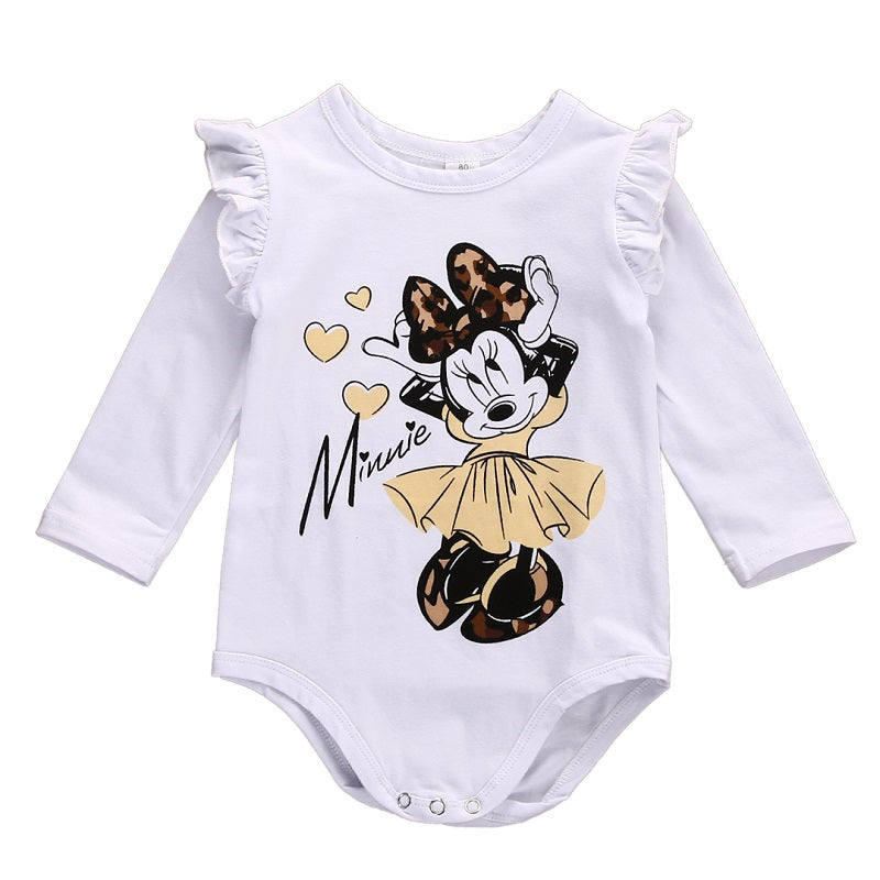 Toddler Baby Girl Bodysuit Newborn Long Sleeve Ruffled Jumpsuit Mouse Autumn Playsuit Tops Clothes Outfit 0-18M - ebowsos