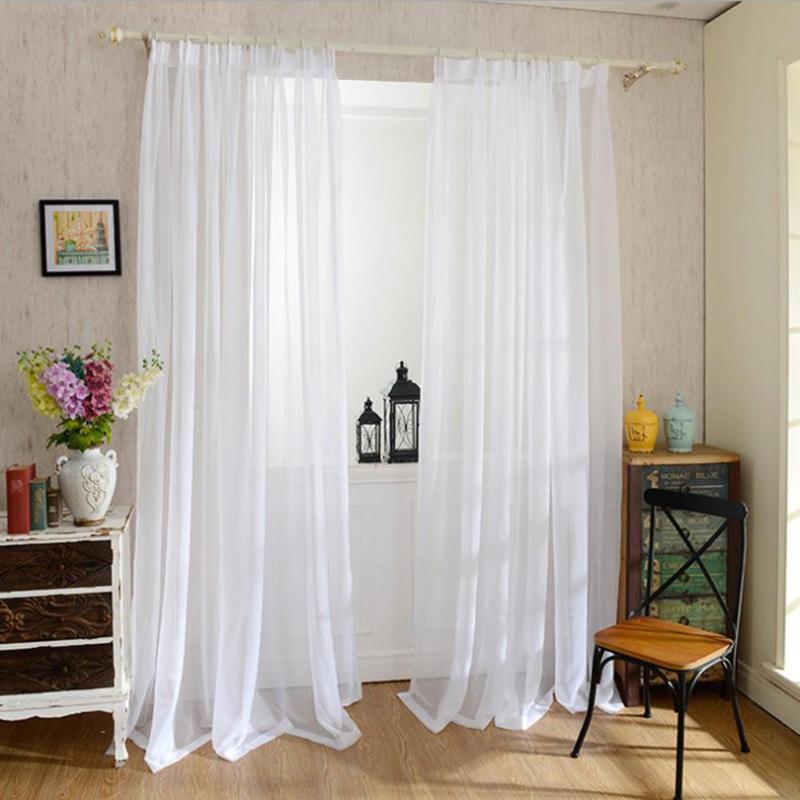 European and American style curtains for living room white Window Screening Solid Door Curtains Drape Panel Sheer Tulle - ebowsos