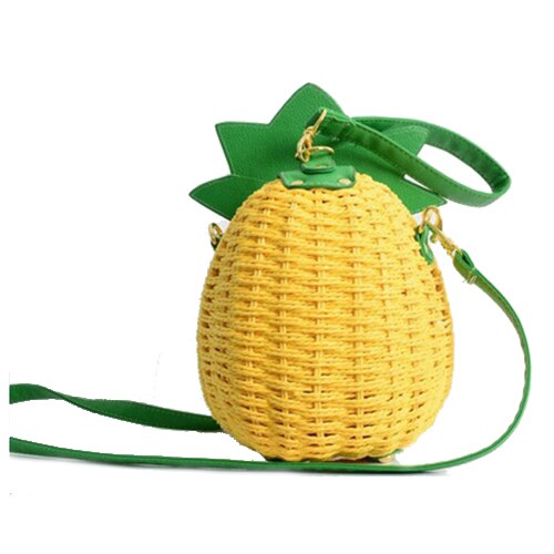 1 Pcs New Straw Bag New Cute Fruit Bag Pineapple Package Pure Handmade Woven Circular Handbag - ebowsos