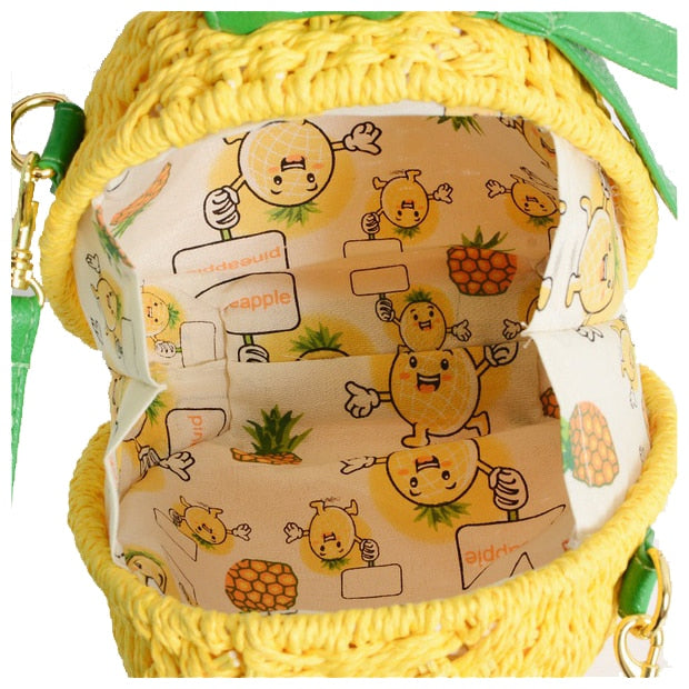 1 Pcs New Straw Bag New Cute Fruit Bag Pineapple Package Pure Handmade Woven Circular Handbag - ebowsos