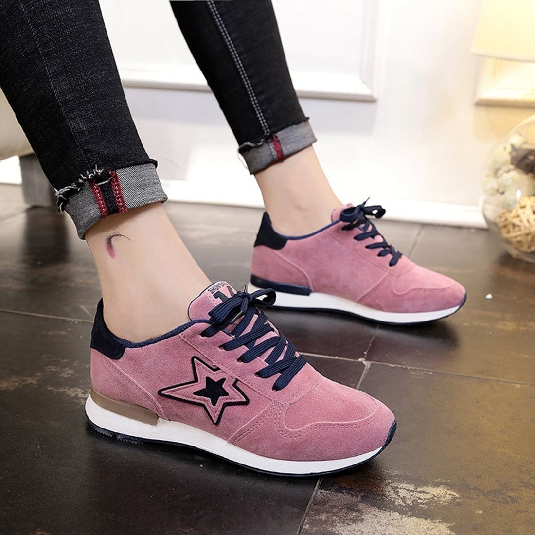 1 pairs of sports shoes five-pointed star student non-slip running shoes breathable leisure travel shoes hiking shoes - ebowsos