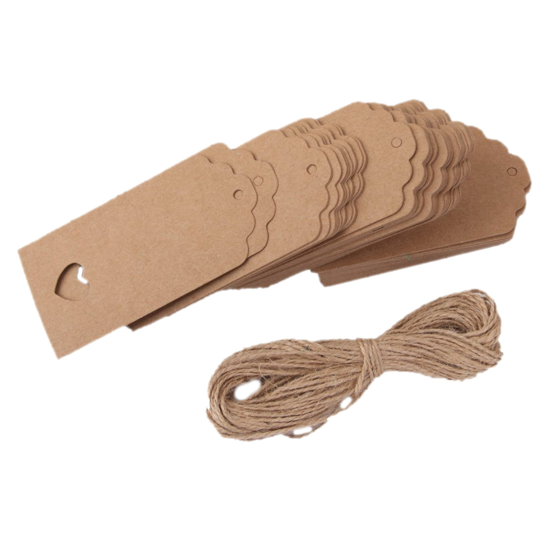 100 pcs Kraft paper Empty card Hand drawing Gift Label Tags Hearts Hollow brown - ebowsos
