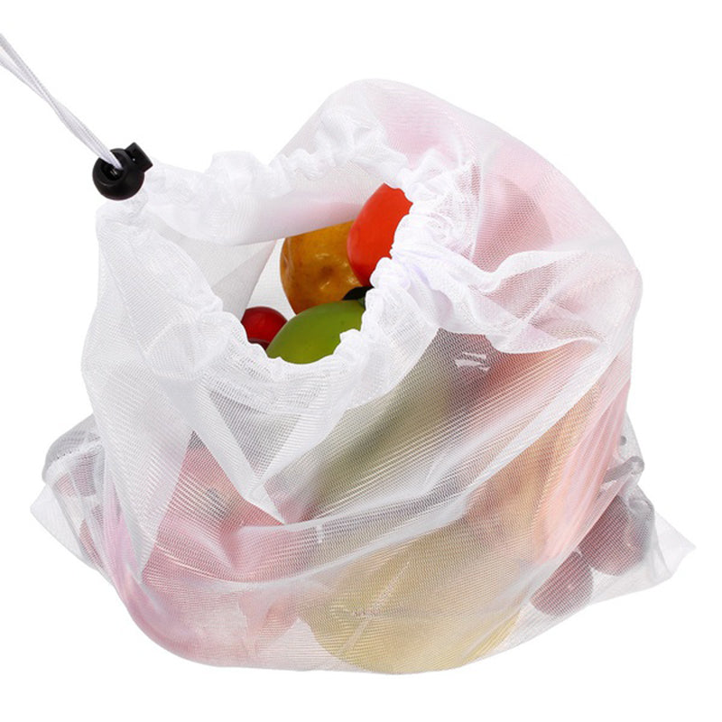 10PCS Reusable Produce Bags Rope Mesh Vegetable Fruit Storage Pouch 30x35cm - ebowsos