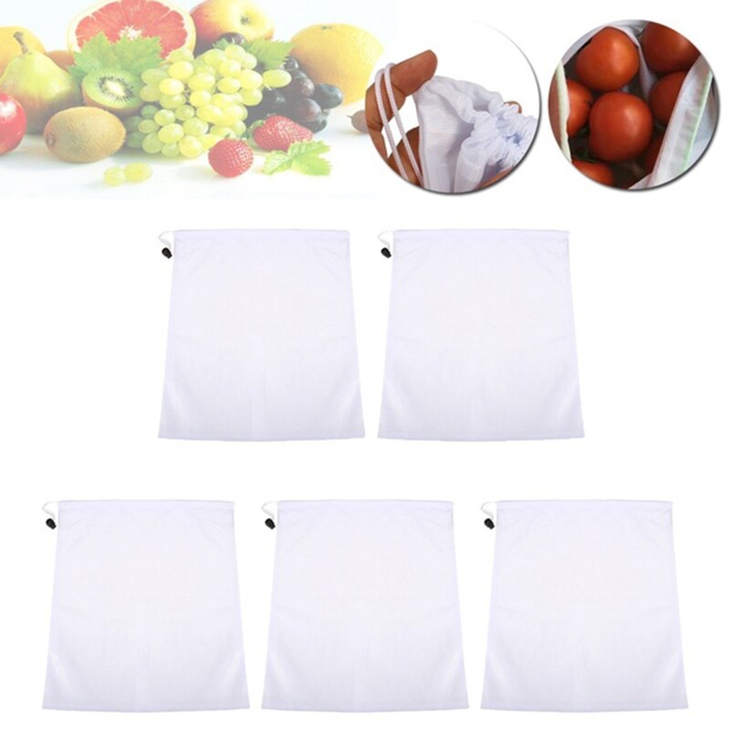 10PCS Reusable Produce Bags Rope Mesh Vegetable Fruit Storage Pouch 30x35cm - ebowsos