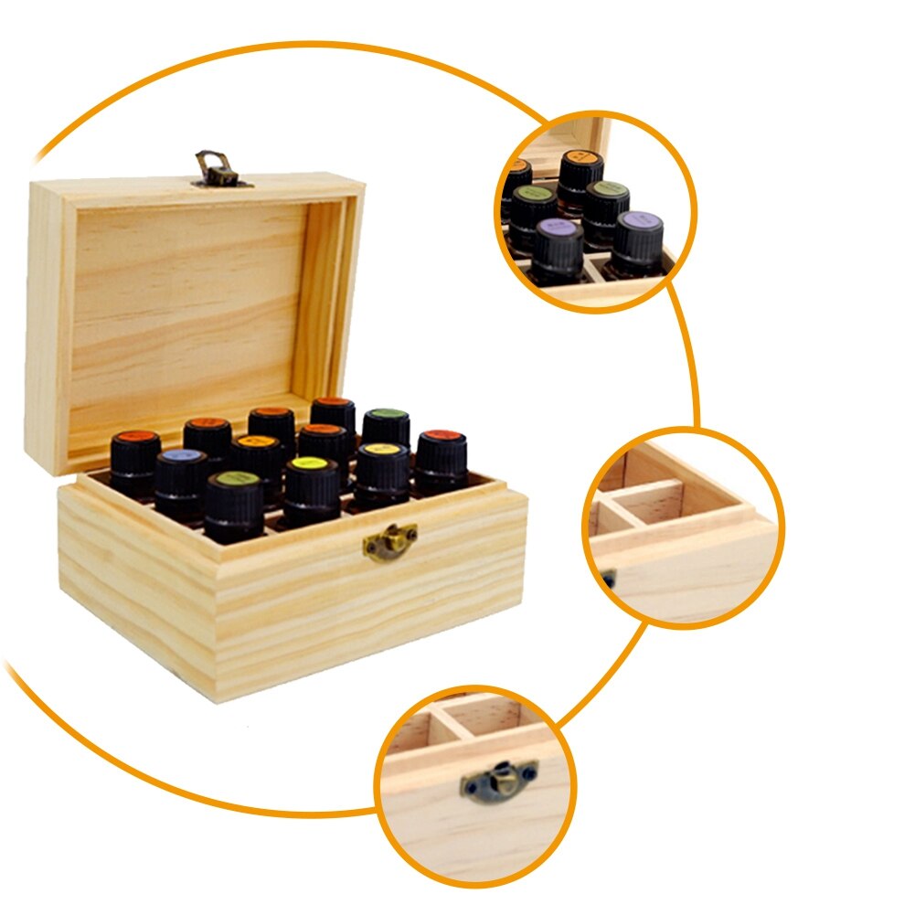 12 Grids Wooden Aromatherapy Essential Oil Excellent 5-15ml Decorative Pine Wood Boxes Organizer Storage Bag Home Decorat - ebowsos