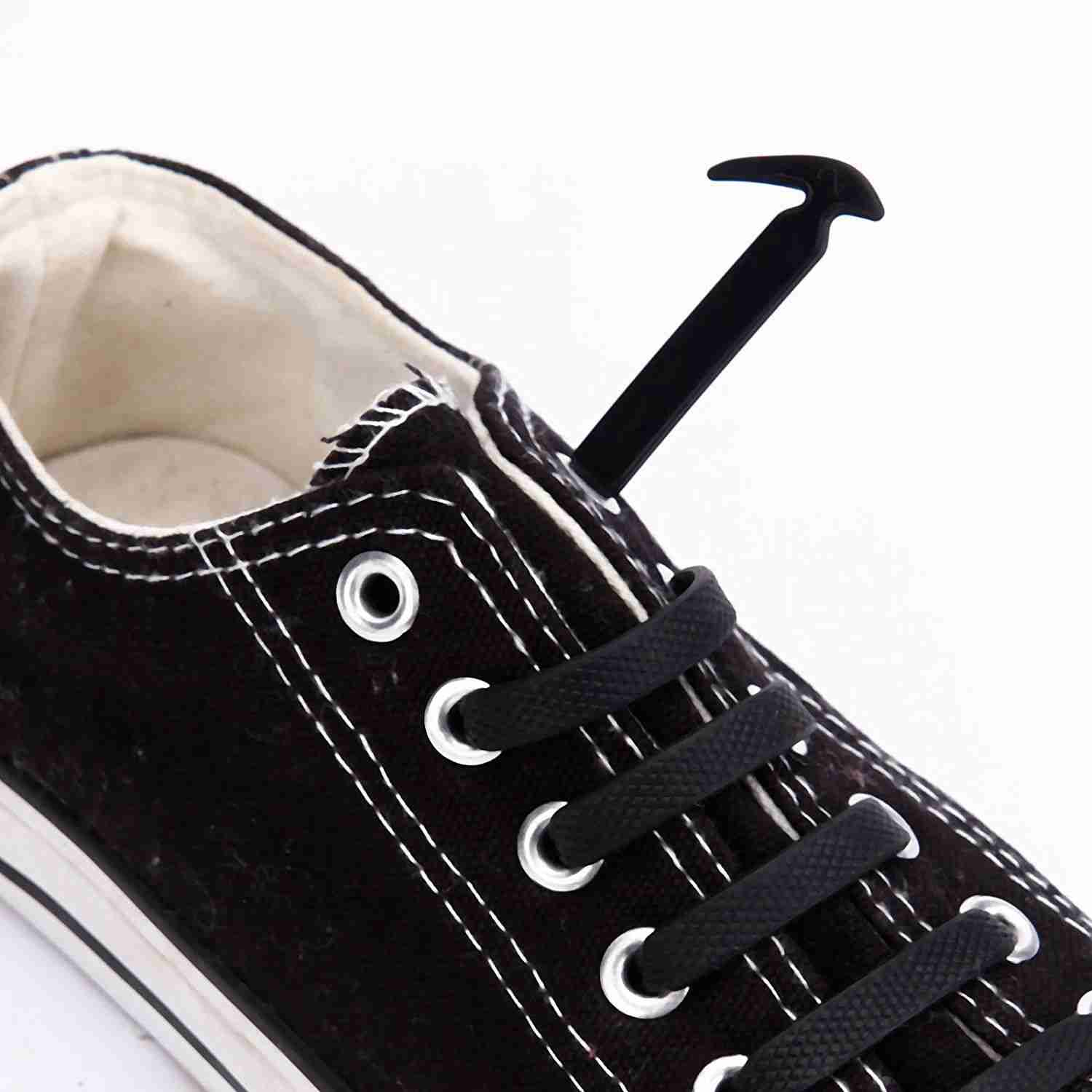 12 adult child black silicone shoe laces - ebowsos